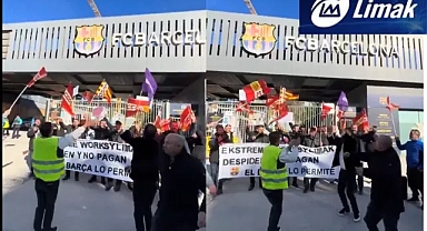 Barcelona'da Camp Nou şantiyesinde Türk işçilerden Limak'a protesto