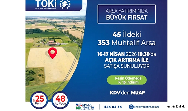 TOKİ’den büyük arsa fırsatı: 45 ilde 353 muhtelif arsa 16-17 Nisan 2026’da açık artırmada 